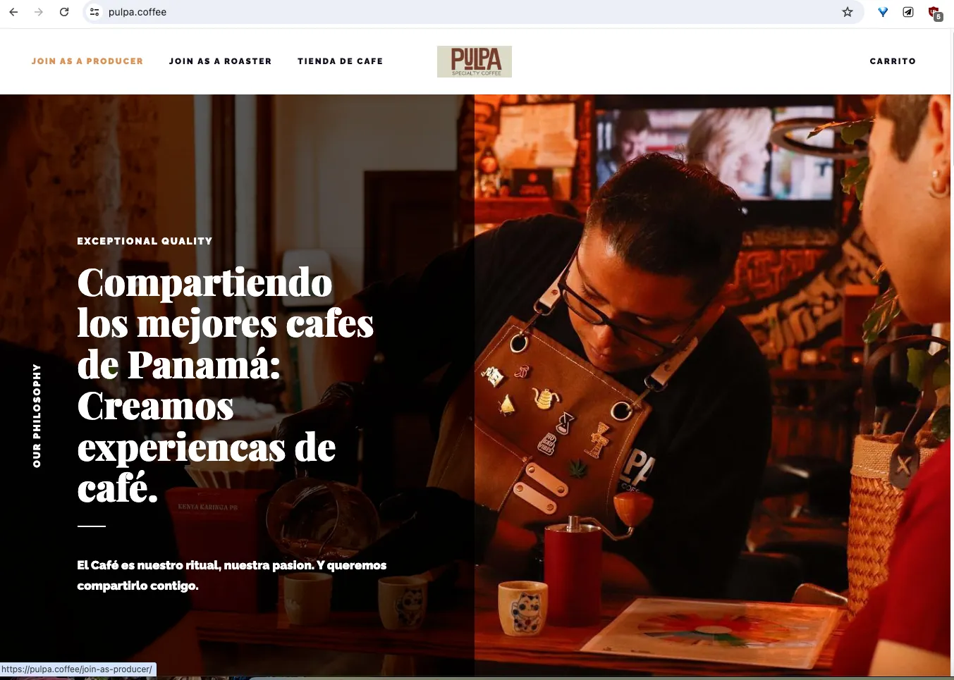 A screenshot of https://pulpa.coffee/